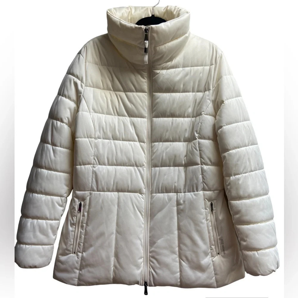 Geox Respira Cream Puffer Full Zip Winter Quilted Jacket Women's Size 16